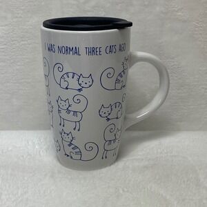 Cute Cat Lover's Travel Coffee Mug‎ White Ceramic Lid